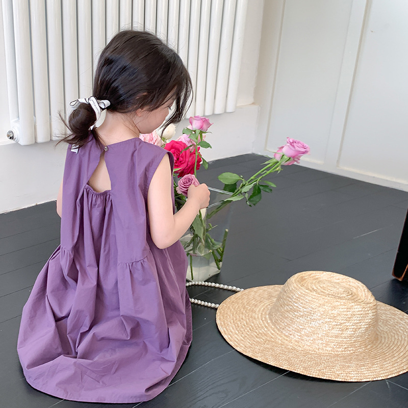 童装女童紫色棉布连衣裙夏季新款儿童韩版小众设计感无袖背心裙子