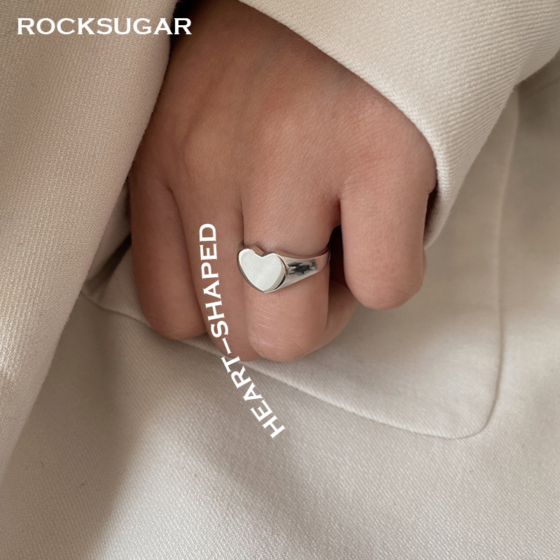 ROCKSUGAR小众设计光面质感S925纯银爱心心形开口戒指尾戒食指女