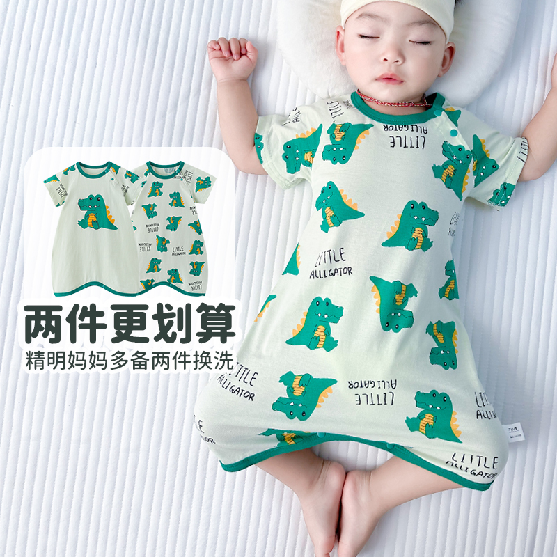 婴儿连体衣宝宝睡袋夏季薄款纯棉睡衣防踢被儿童空调服春夏季新款