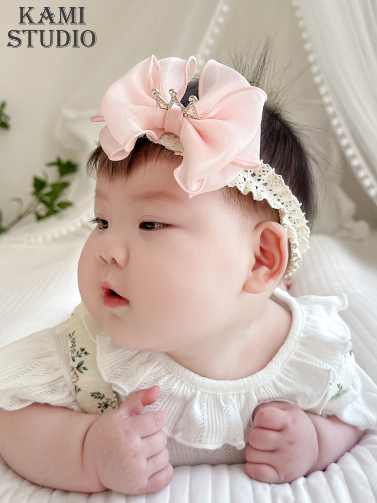 韩版婴幼儿公主皇冠头饰品可爱女宝宝发饰花童发带婴儿蝴蝶结头花