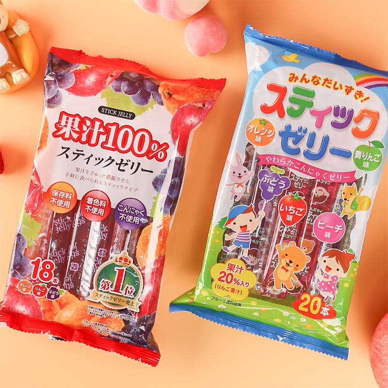 日本进口理本ribon儿童果冻条水果味果汁无添加宝宝果冻18本布丁