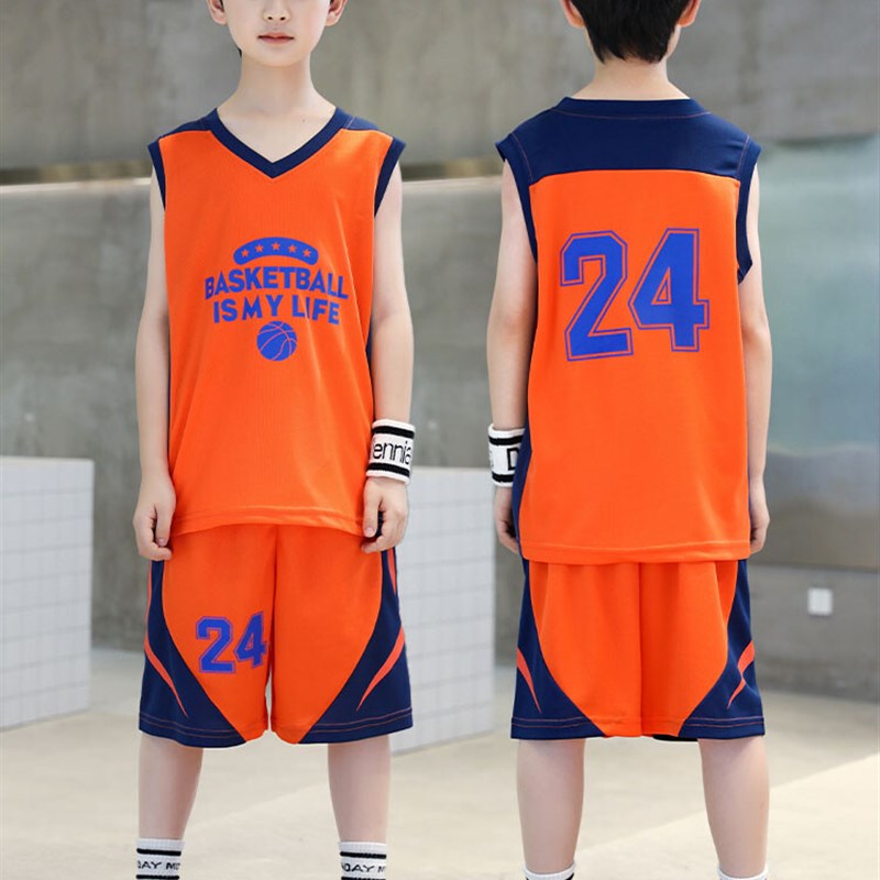 儿童童装篮球服套装男女孩夏训练服速干运动背心24号科比湖人球衣