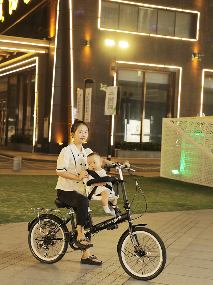 童车亲子母子接送孩子自行车折叠变速碟刹围栏安全带双人妈妈单车