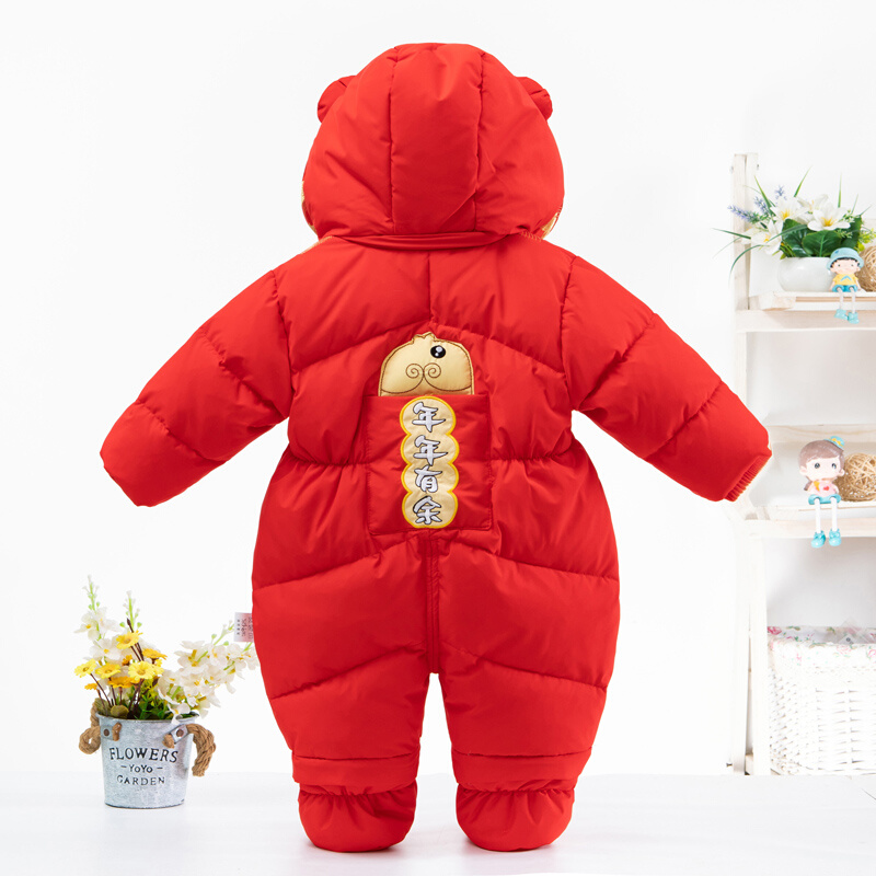 冬季婴儿羽绒服连体羽绒服宝宝加厚外出服抱被新生儿套装保暖包脚