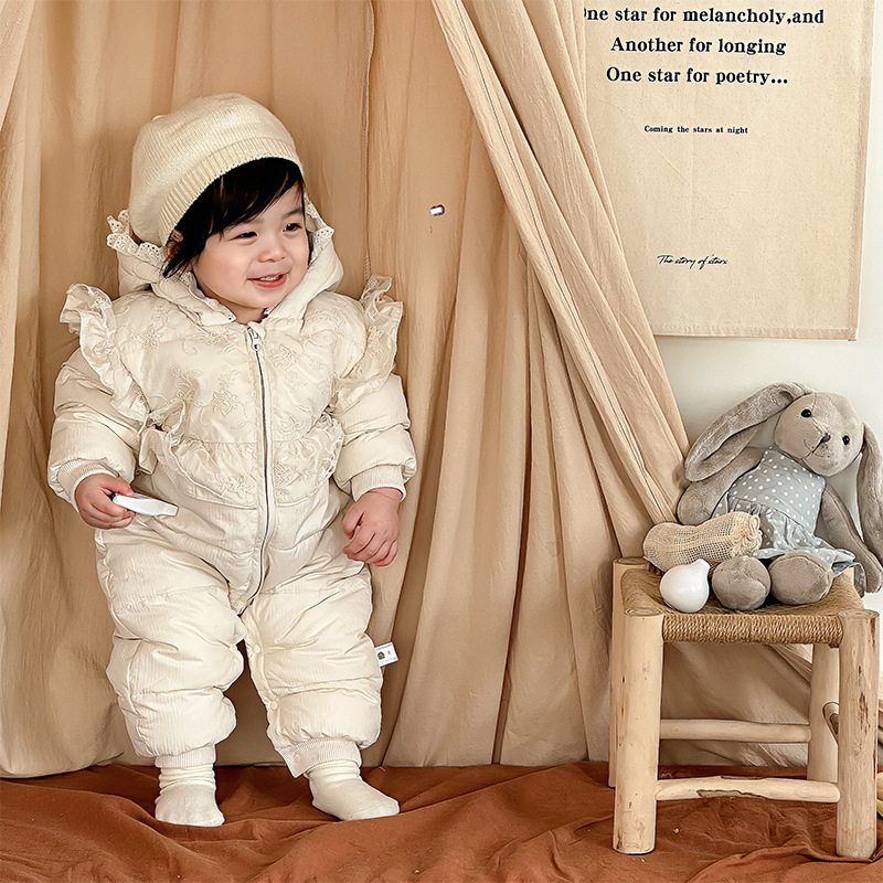 【90新国标】婴儿羽绒连体衣冬季外出爬服女宝宝保暖洋气公主哈衣