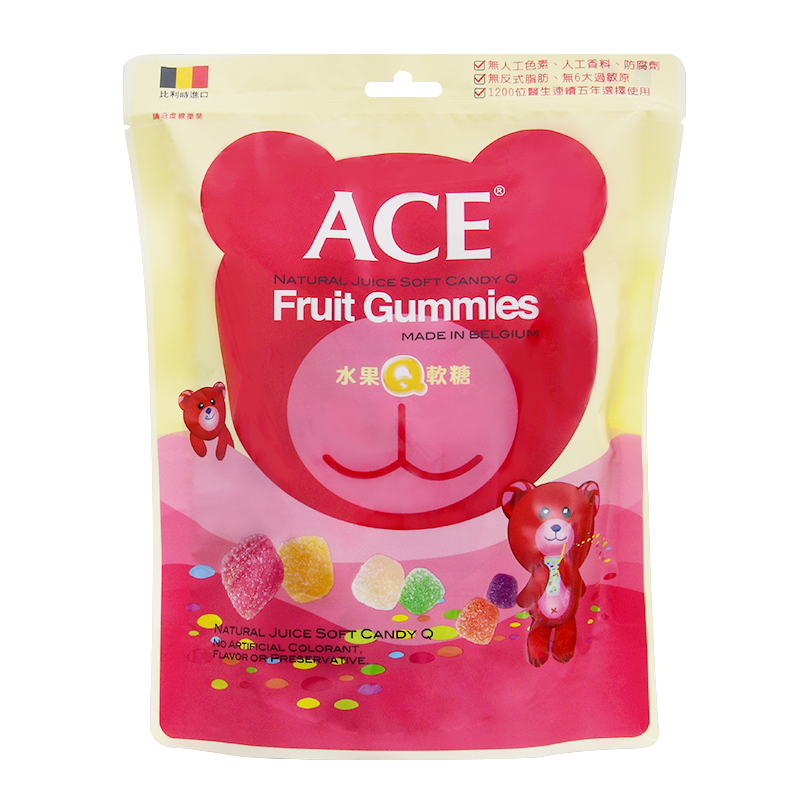 ACE比利时进口儿童幼儿软糖造型有糖无糖水果味休闲零食牙科推荐