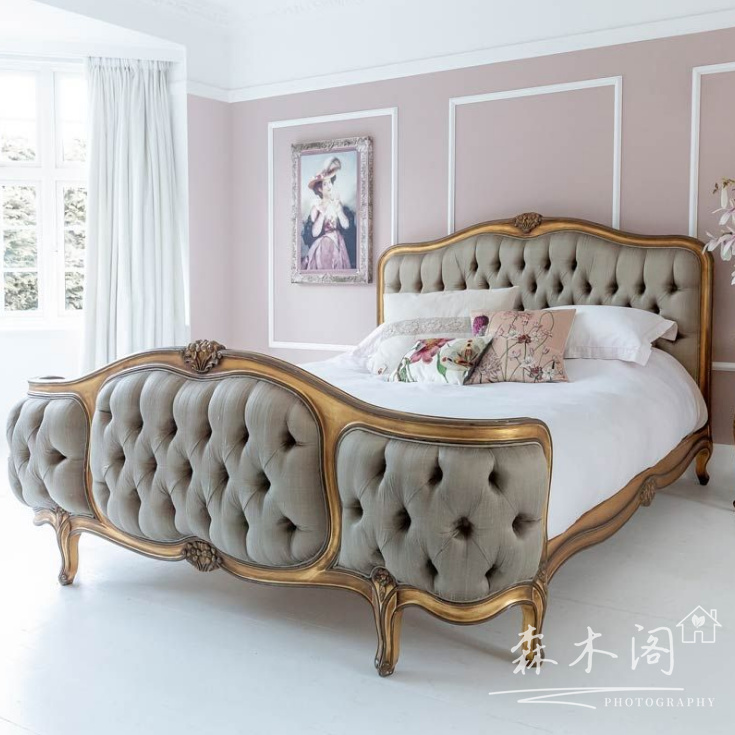 欧式实木雕花1.8米双人床新古典卧室软包床法式复古做旧橡木婚床