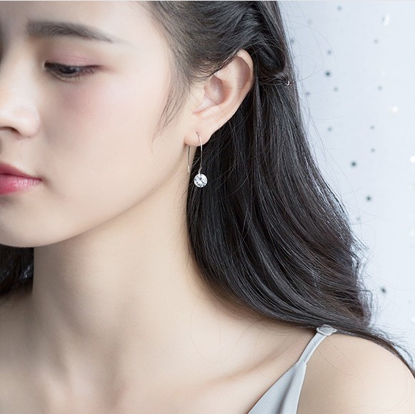 s925银耳环女韩版时尚简约单钻耳环个性气质耳钩淑女U形短款耳坠