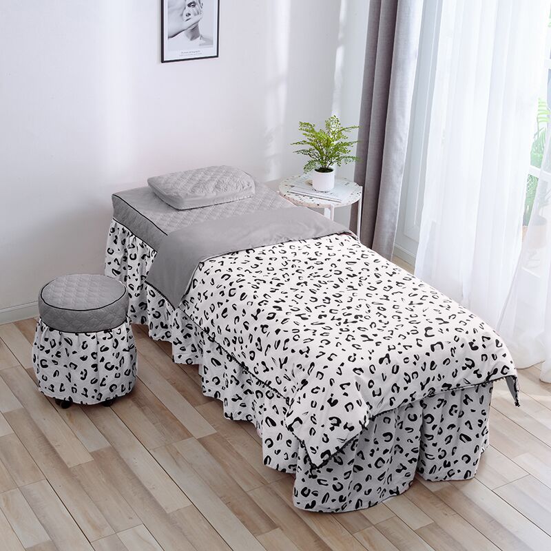 欧式高档美容院床单床罩纯棉四件套按摩SPA床白色用品定制件蕾丝