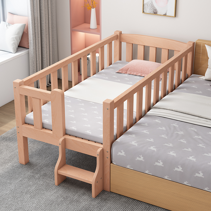 榉木儿童床带护栏小床婴儿男孩女孩实木床单人床边床加宽拼接大床