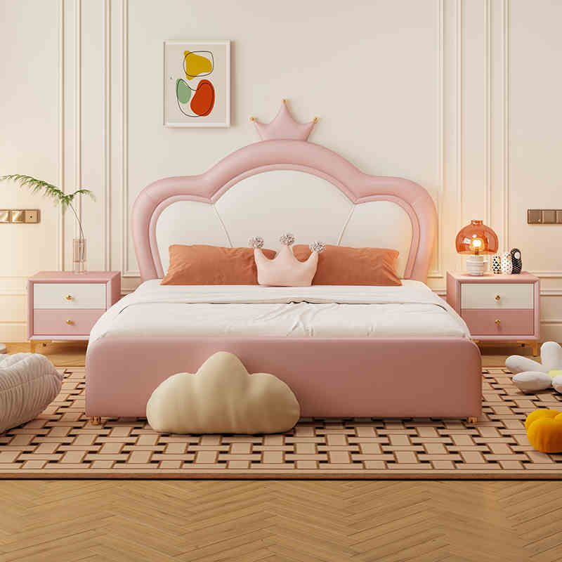 儿童床女孩公主床卧室现代简约网红花瓣软包床1米5男孩单人床实木