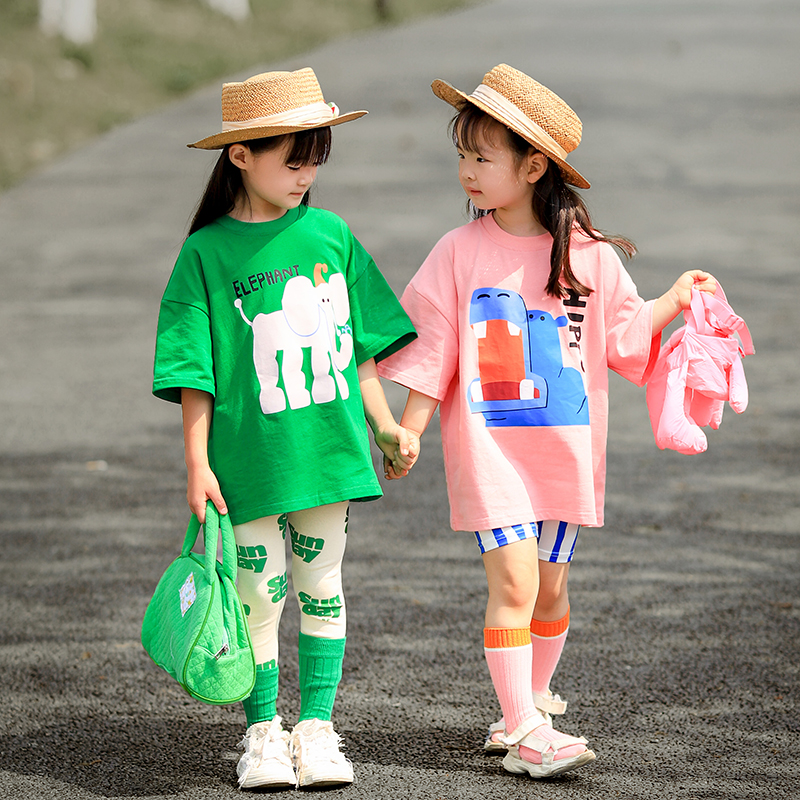 小蜜糖童装女童t恤洋气时髦新款纯棉女宝宝卡通宽松上衣儿童夏装