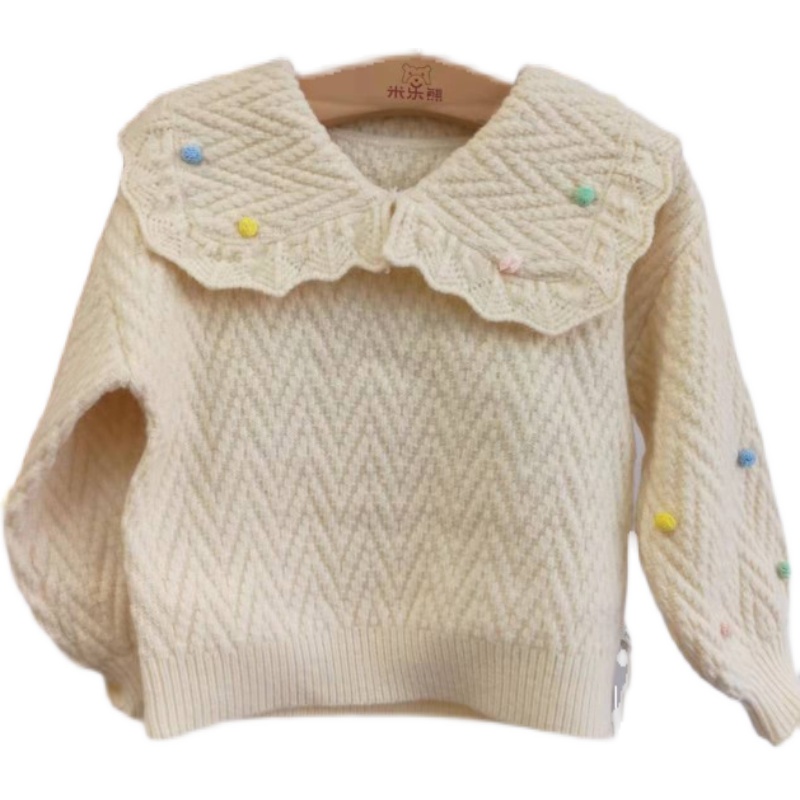 米乐熊新款娃娃领毛衣0-5岁女童公主荷叶领针织衫毛衫