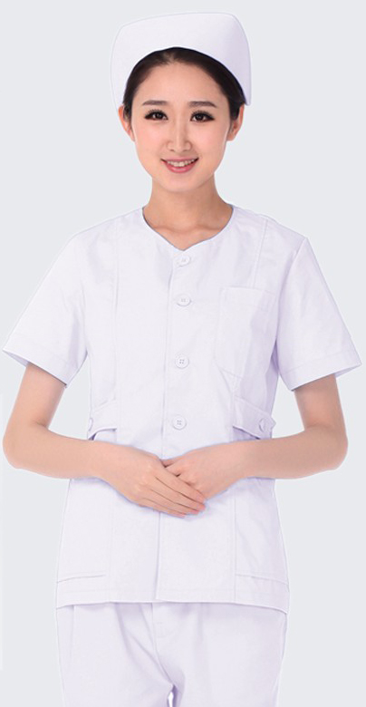 新款女护士分体套装两件套医院工作服母婴护理服装夏装短袖无领薄