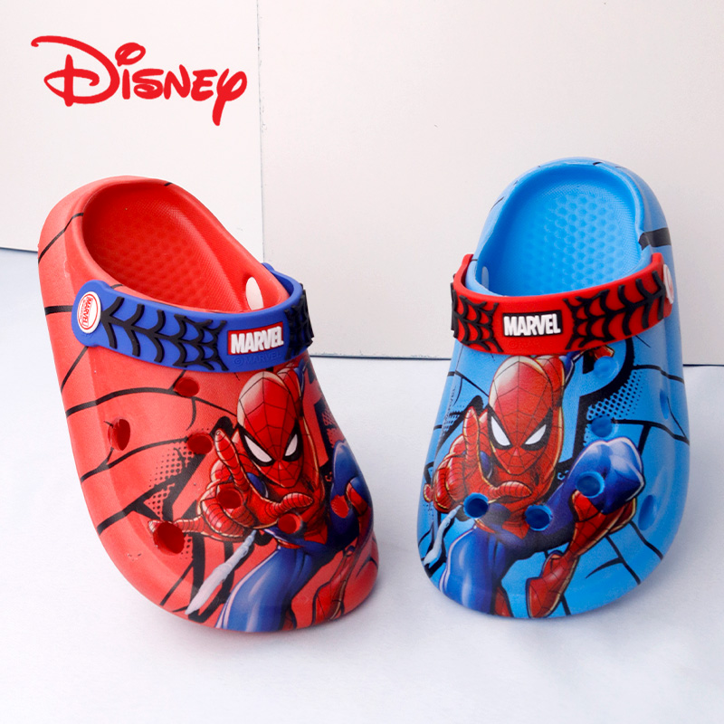 迪士尼夏季儿童凉拖鞋男童花园洞洞鞋沙滩鞋可爱蜘蛛侠包头防滑软