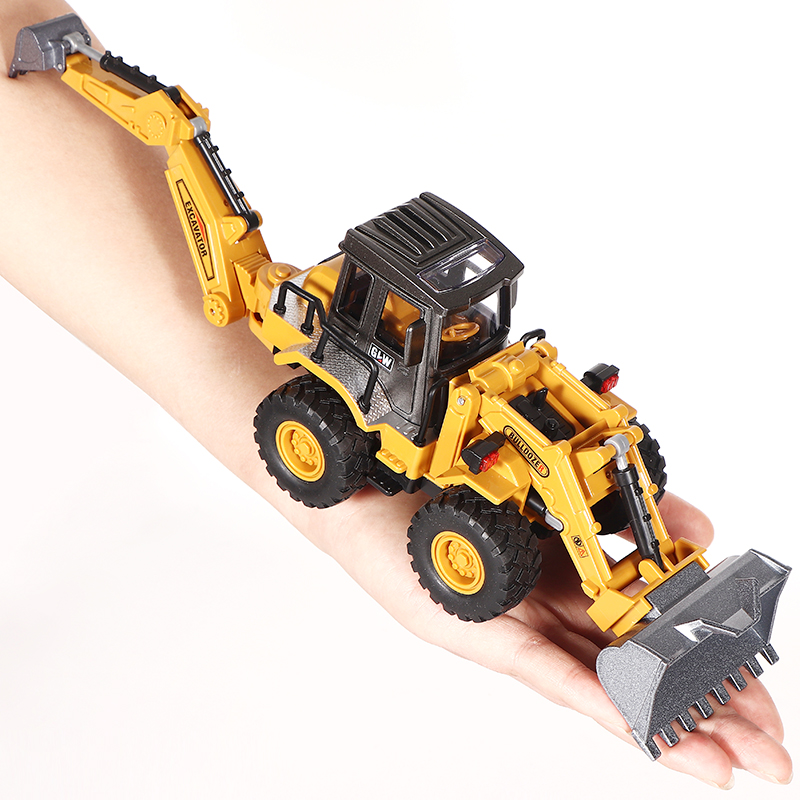 铲车玩具儿童挖掘机推土车工程车男孩二合一前铲后挖合金头小汽车
