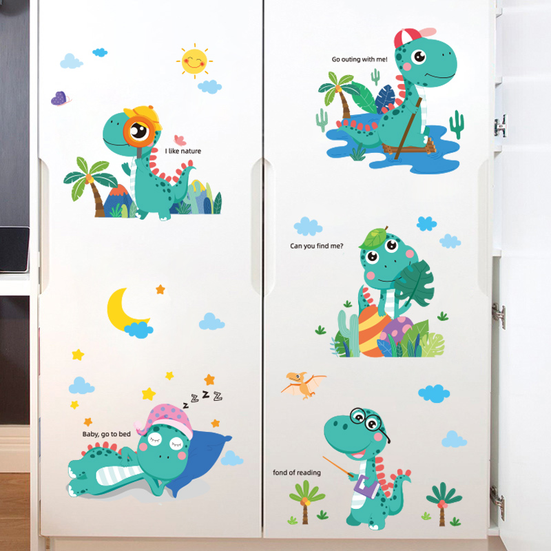 卡通恐龙卧室儿童房间衣柜贴纸柜子装饰柜墙贴画家具翻新墙纸自粘