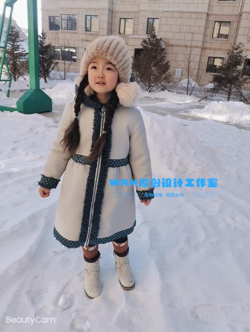 SUUNAI.WRH蒙古童装外套皮毛一体大衣冬季纯色儿童中长款拉链衫厚