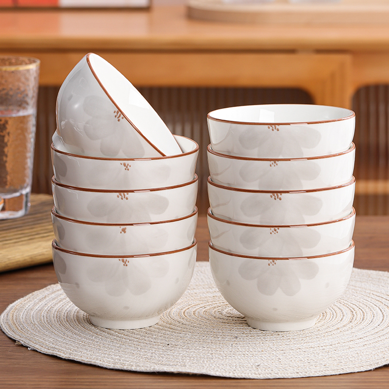 米饭碗家用2024新款陶瓷釉下彩餐具饭碗碗碟套装吃饭5英寸10个装