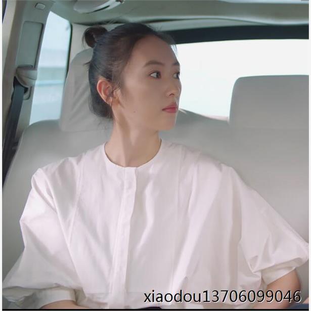 香港心居顾清俞童瑶明星同款白色圆领衬衫女上衣灯笼袖夏季女衬衣