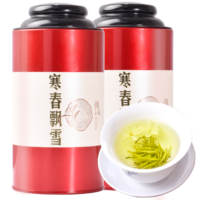 2021新茶卷花飘雪 罐装茶叶四川高山云雾绿茶 特级茉莉花茶