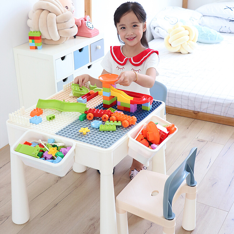 益儿周童多功能积木桌女智拼装大小颗粒玩具男孩3-6岁宝宝学97478