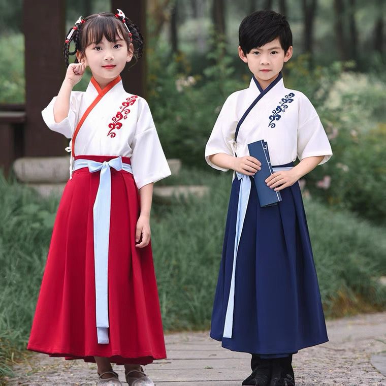 夏季薄款女中国风男童国学服装儿童古装汉服小学生短袖书童演出服