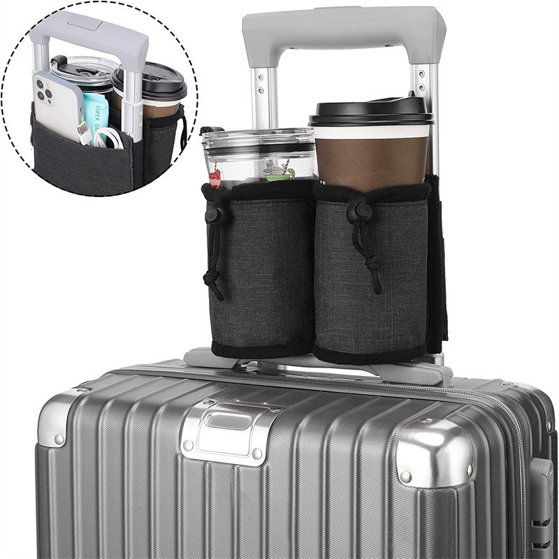 旅行行李箱扶手收纳袋便携式水杯饮料储物袋手提箱通用手柄杯套