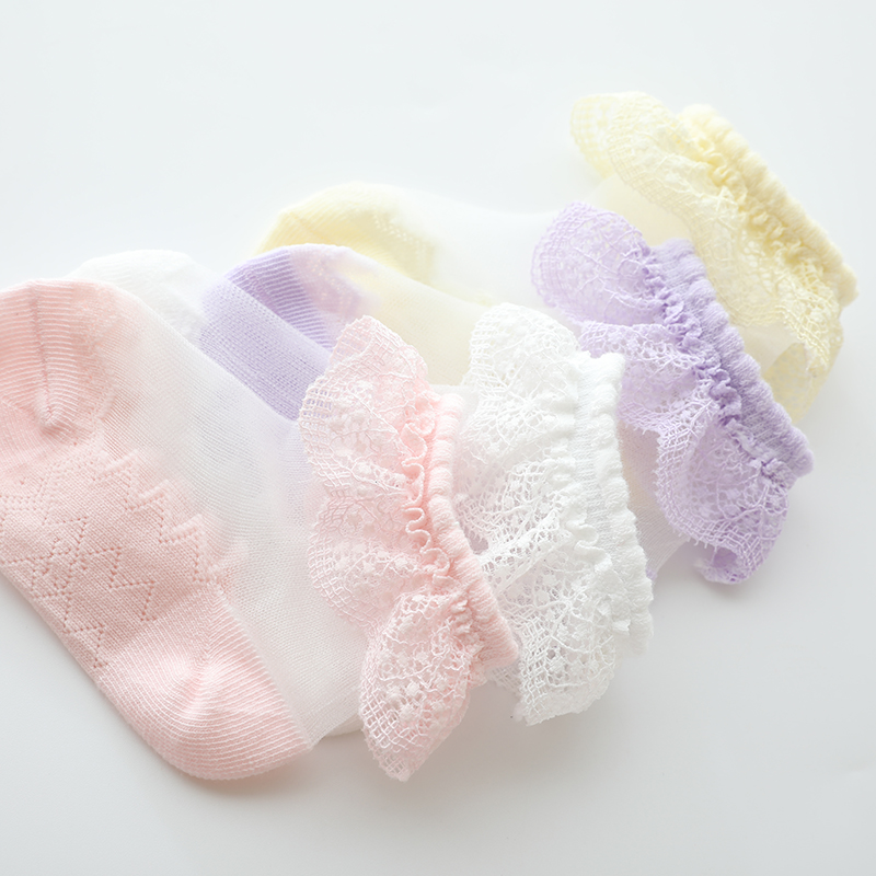 夏季网眼超薄女宝宝蕾丝花边短袜婴儿童水晶丝袜甜美公主袜0-6岁