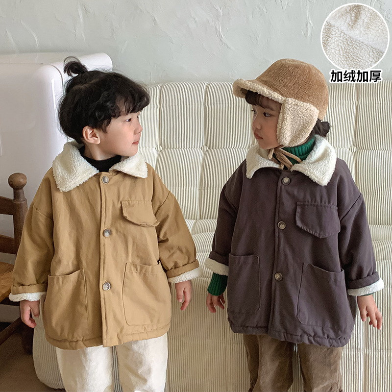 儿童棉衣加绒加厚男童装冬季中长款女童棉服2023新款宝宝棉袄外套