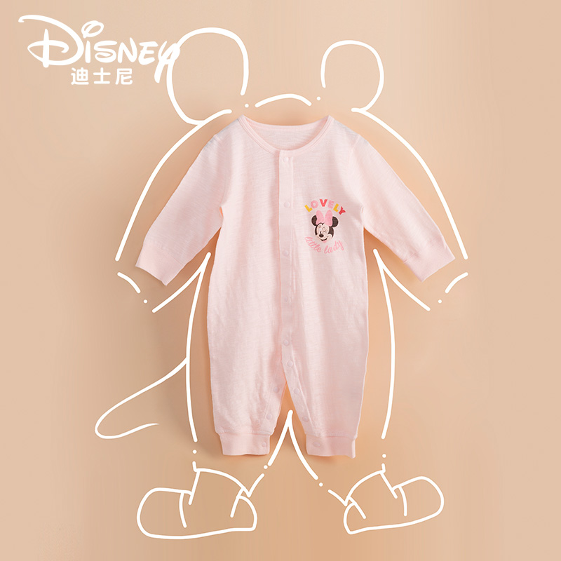 迪士尼婴儿连体衣夏季空调服宝宝米奇哈衣新生儿纯棉外出服薄款