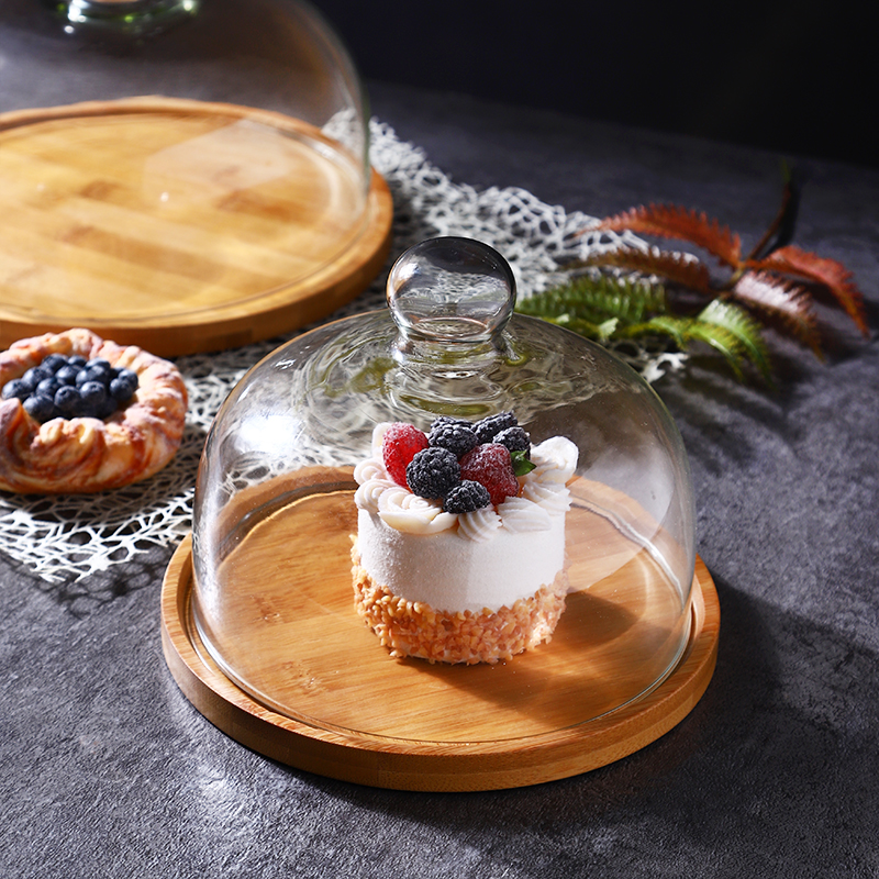 水果试吃盘带盖店用透明玻璃罩面包甜品蛋糕盖点心展示托盘品尝盘