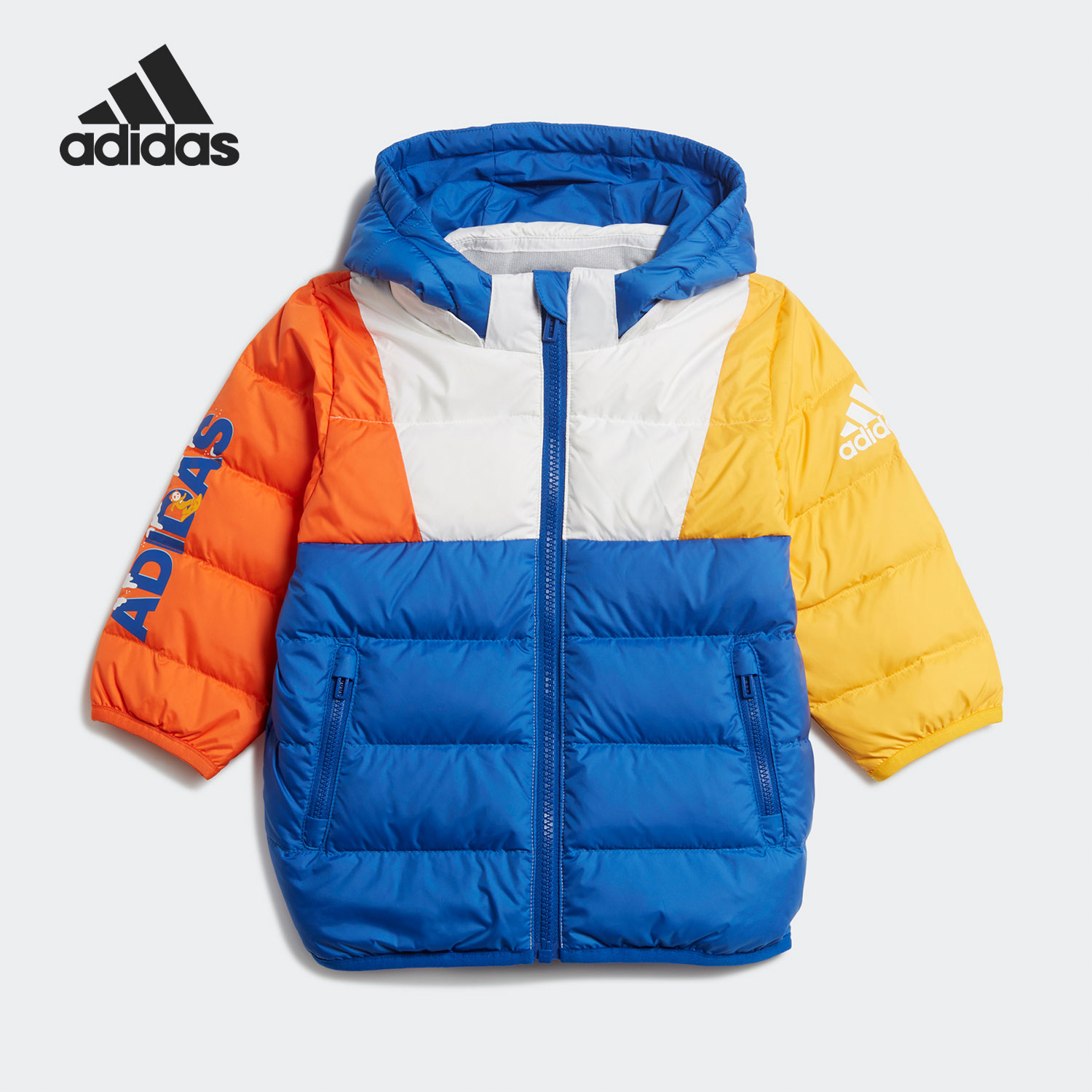 Adidas/阿迪达斯正品婴童拼色连帽保暖休闲运动羽绒服 GG3561