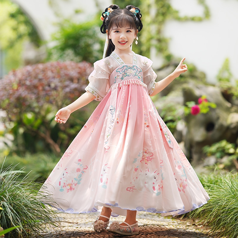 网红厂家儿童汉服超仙夏季公主裙中国风古装刺绣唐装夏季甜美女童