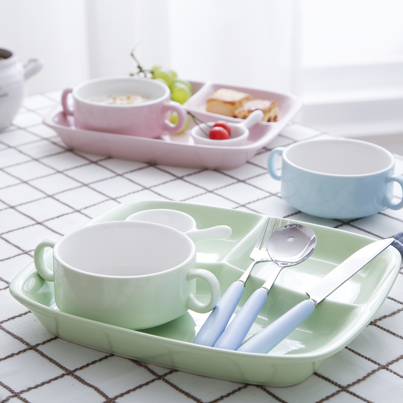 分餐陶瓷分隔餐盘家用饭菜儿童分格陶瓷盘子减脂一人食餐具套装盘