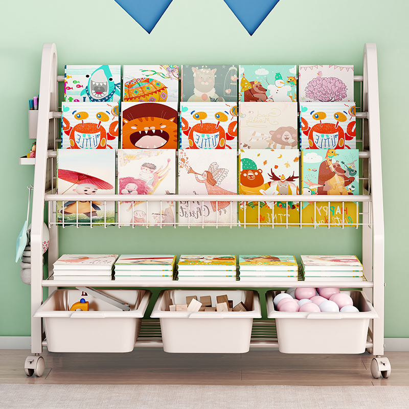 儿童书架家用玩具收l纳层架阅读区移动绘本架简易宝宝书柜置物架