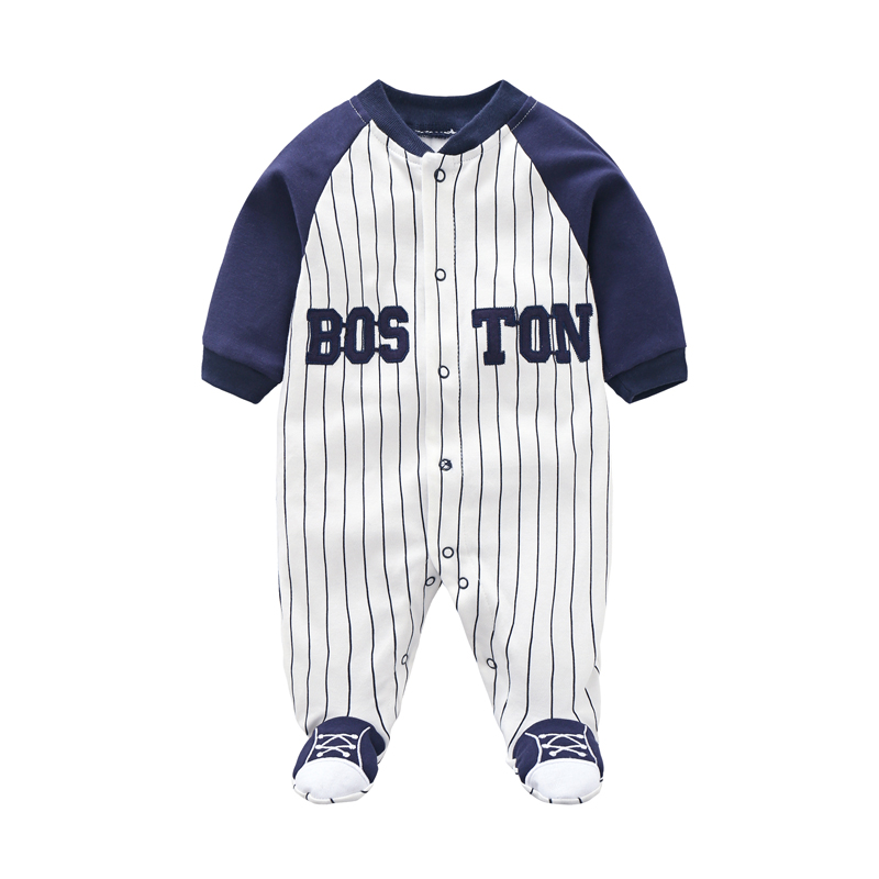婴儿棒球服纯棉春夏秋装0-1岁男宝宝长袖哈衣新生儿衣外出服包脚