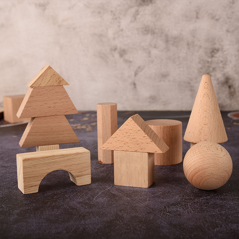 玩具实木木制拼装积木儿童益智木质正方形三角形几何图形早教教学
