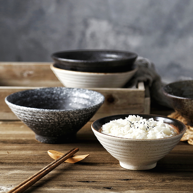 日式餐具碗 家用饭碗陶瓷拉面碗碗小单个吃饭5.5寸米饭碗 斗笠碗
