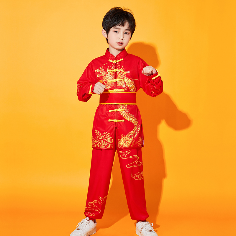 新款儿童武术打鼓表演服装中小学舞龙功夫训练服中国风舞狮太极演