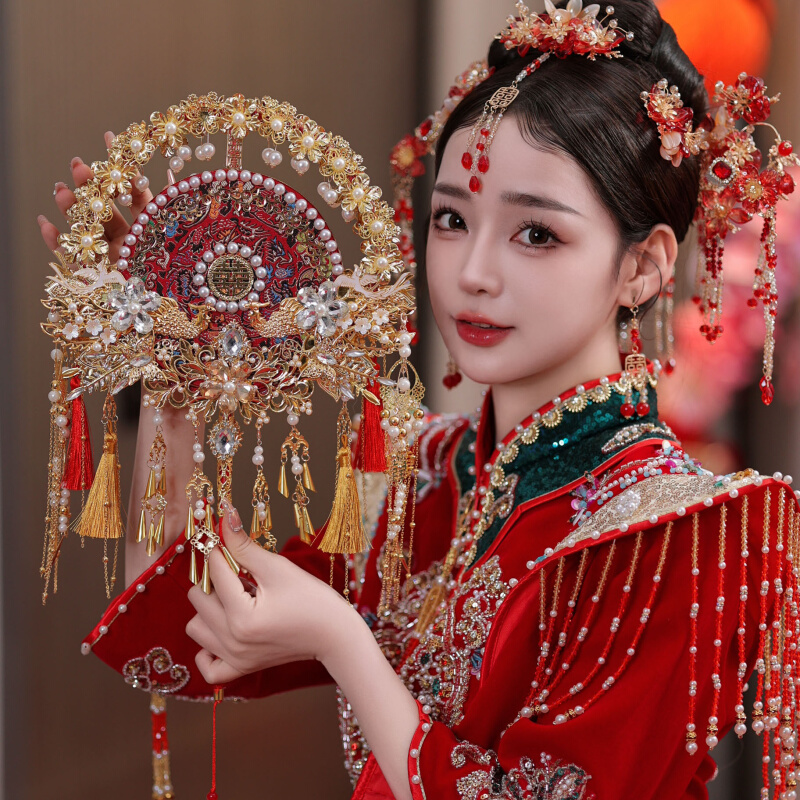 江晚吟新娘团扇手工红色材料包双面喜扇出嫁中式秀禾服结婚成品子