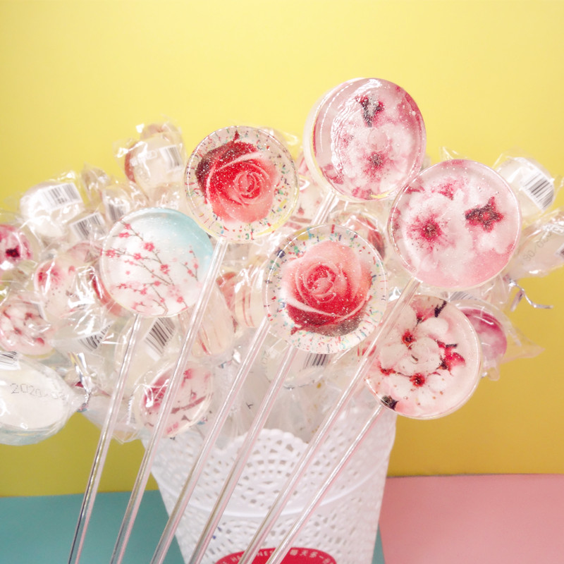 糖舌蜜口水晶棒棒糖浪漫樱花长杆花束创意糖果六一节零食可爱礼物