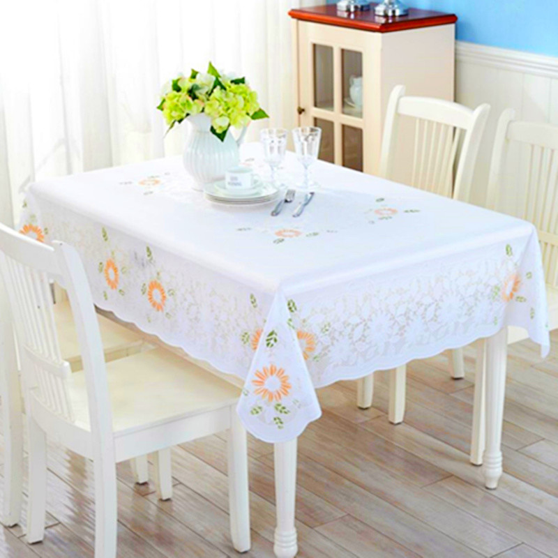倩语长方形餐桌布花纹田园花朵简约日式清晰防水PVC塑料桌子盖布