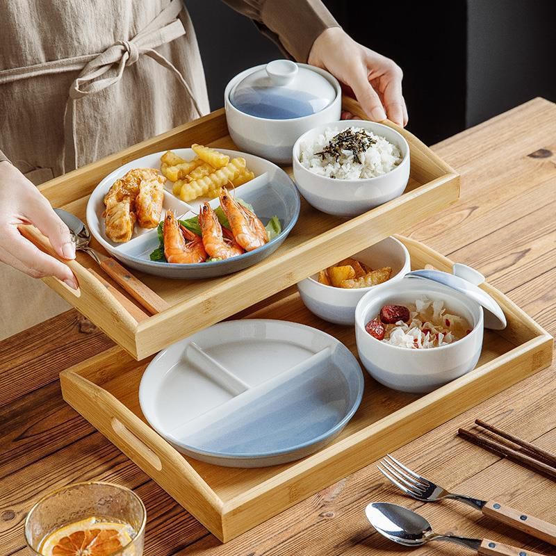 日式分格餐盘陶瓷一人食餐具早餐盘套装月子餐分餐制分隔盘子