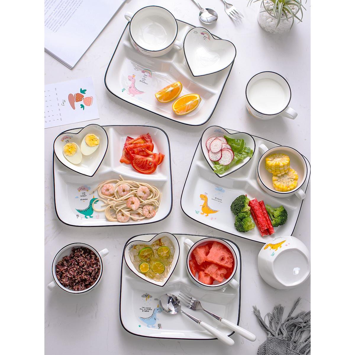 日本Jttcac分格减脂分餐盘家用早餐餐具儿童陶瓷分隔减肥定量餐盘
