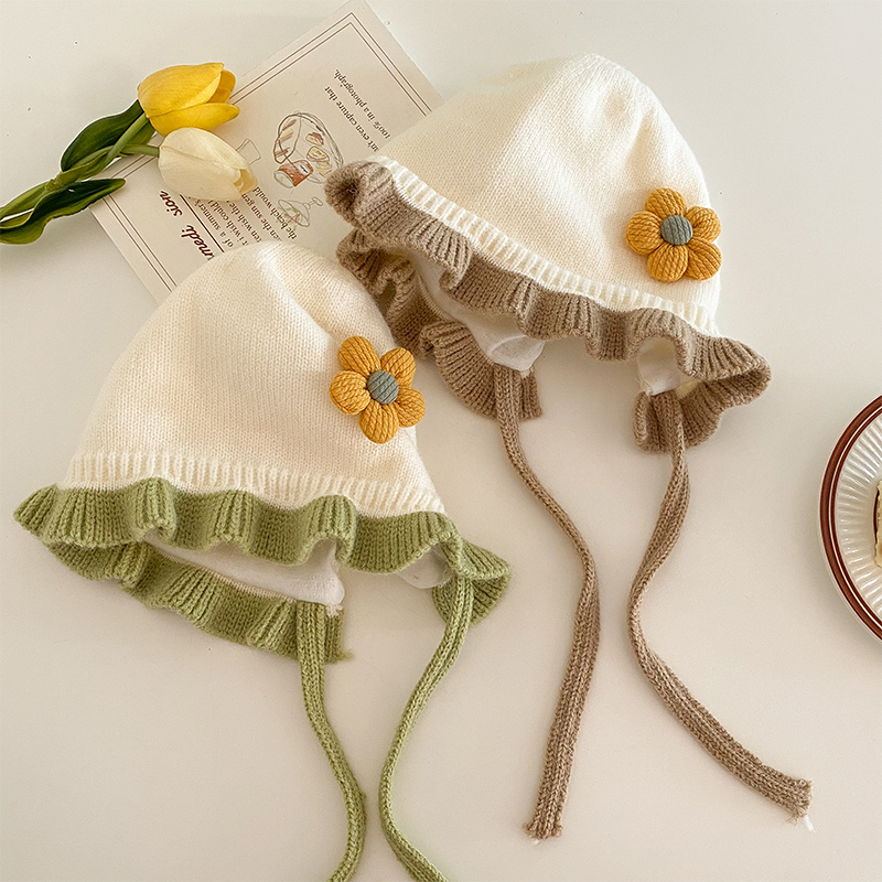 秋冬帽子女款婴儿3一6月三个月1岁宝宝女童包头毛线公主帽冬季