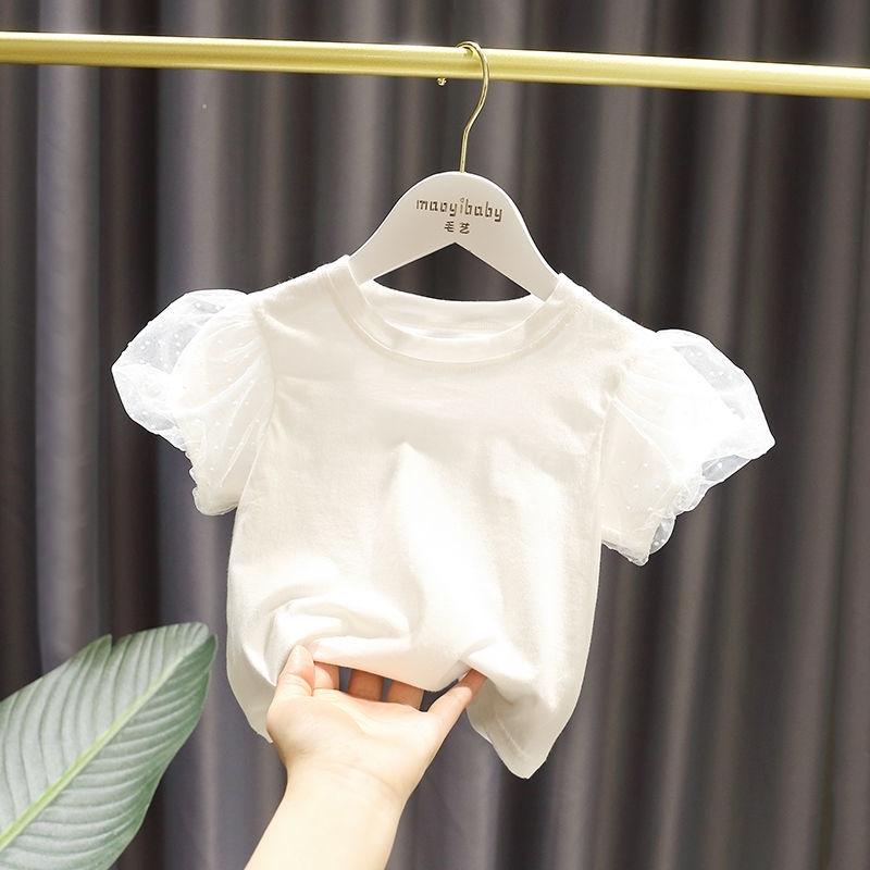 女童短袖t恤2024新款夏装婴儿童半袖女宝宝洋气泡泡袖纯棉上衣潮