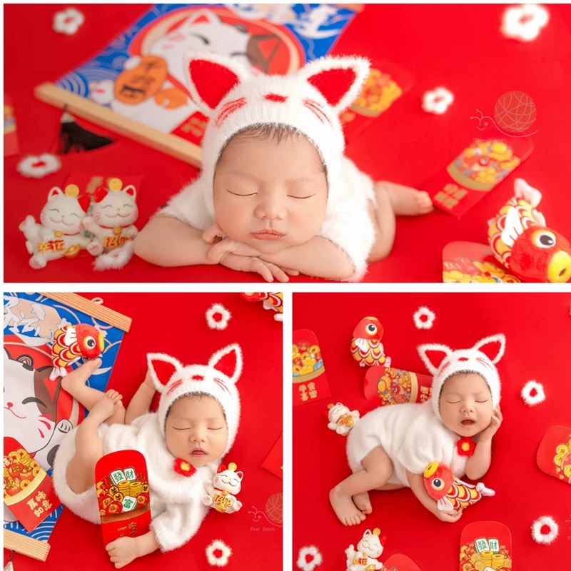 2024新春儿童摄影服装新生满月个月宝宝婴儿拍照衣服主题中国风