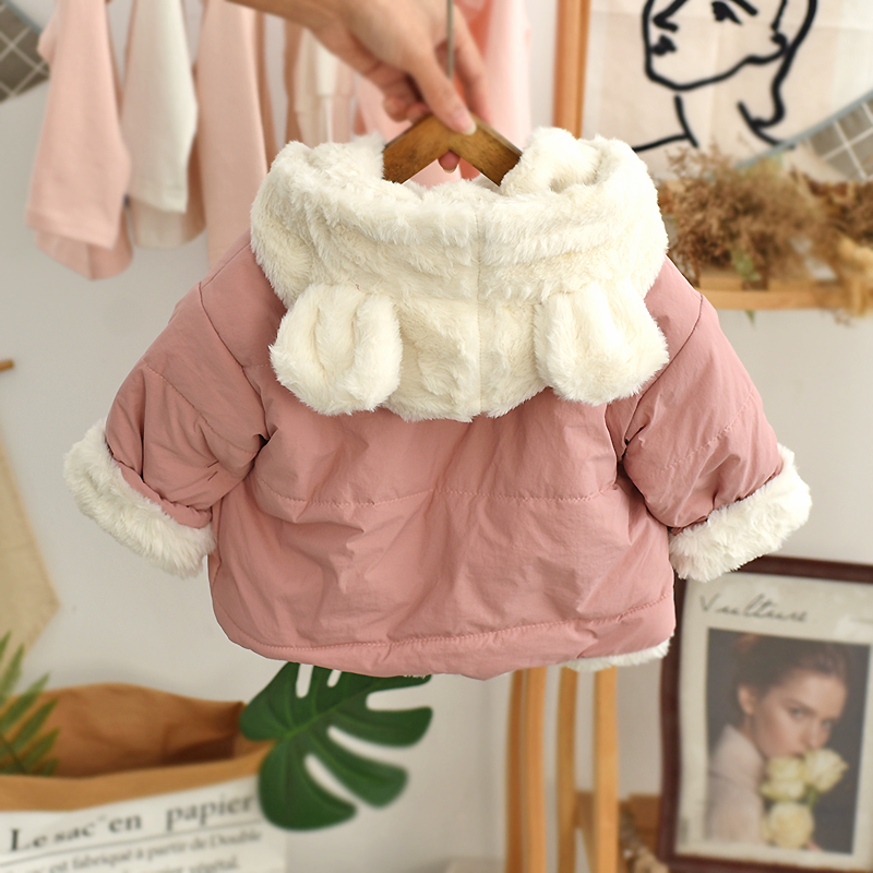 婴儿外套童装冬季棉衣加绒加厚女童棉服新生儿保暖女宝宝夹棉上衣