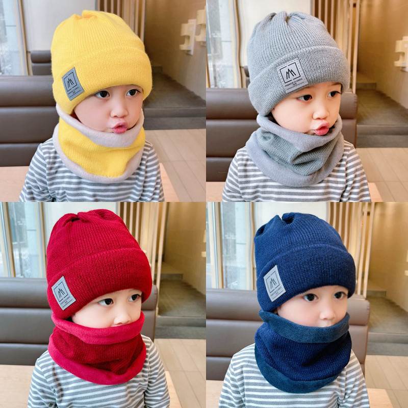 宝宝帽子秋冬季儿童帽子围巾一体保暖婴儿毛线防风护耳帽套装